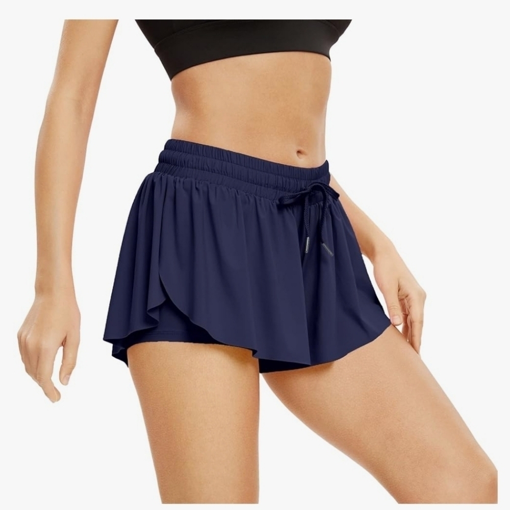 Leftear Navy Blue Flowy Lightweight workout Running Shorts for Women XS